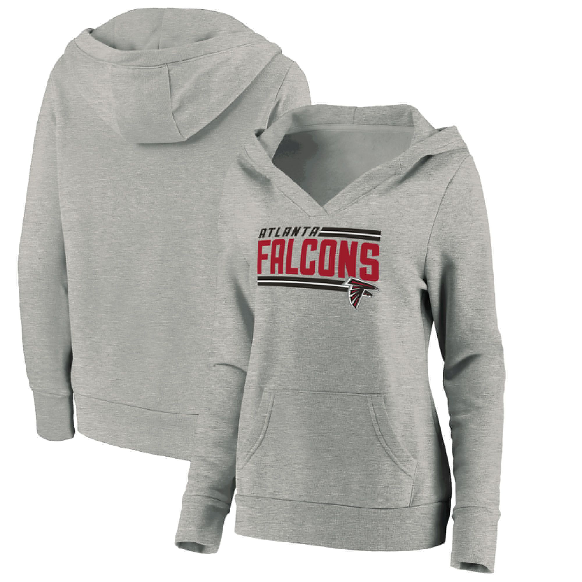 Women Atlanta Falcons Fanatics Branded Heathered Gray On Side Stripe V-Neck Pullover Hoodie